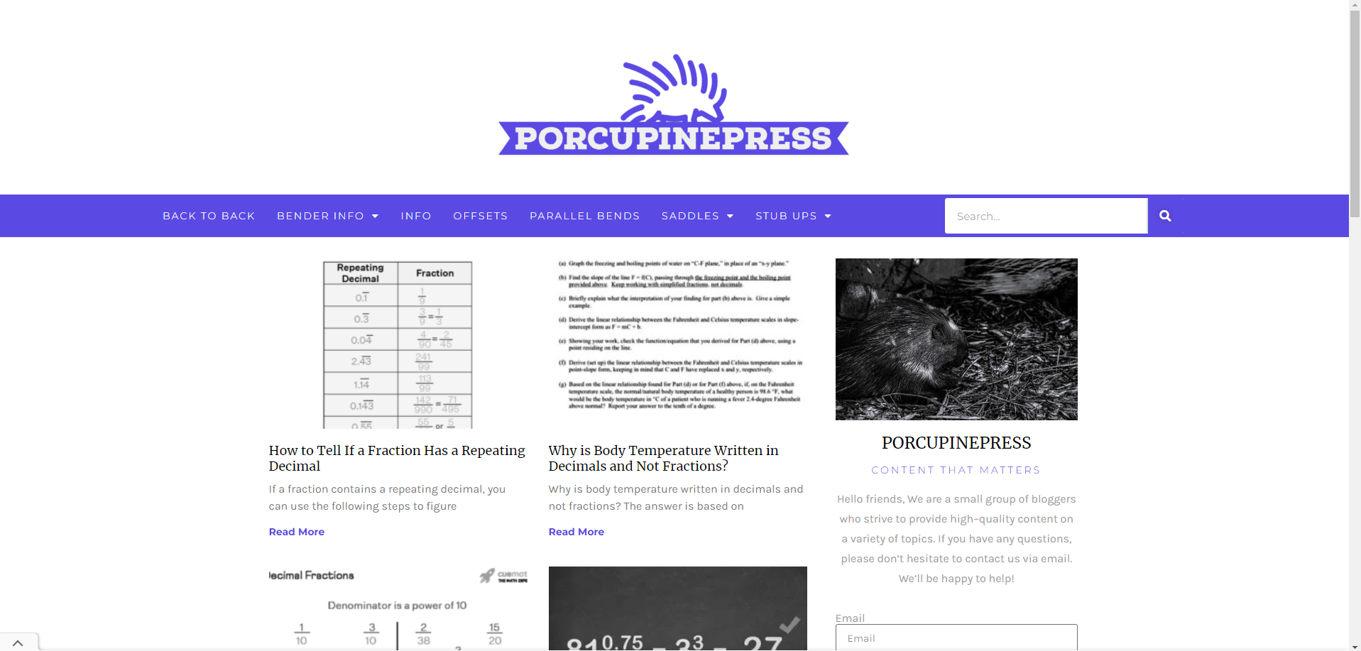 PorcupinePress homepage snippit